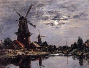 Eugène Boudin - Windmills and Canel near Dordrecht