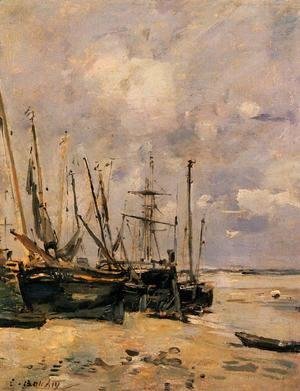 Eugène Boudin - Boats at the Beach at Low Tide
