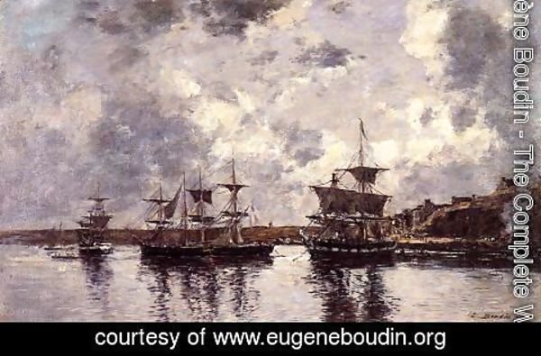 Eugène Boudin - Camaret, Three Masters Anchored in the Harbor