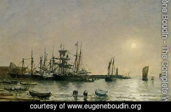 Eugène Boudin - Portrieux, Boats at Anchor in Port