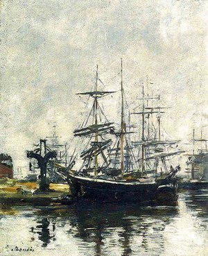 Eugène Boudin - Le Havre, Sailboats at Dock, Bassin de la Barre