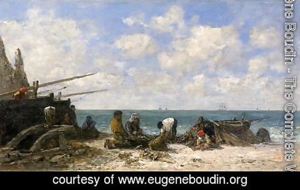 Eugène Boudin - Etretat: Fishermen on the Beach