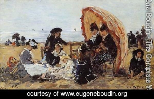 Eugène Boudin - Trouville, on the Beach Sheltered by a Parasol