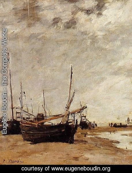 Eugène Boudin - Low Tide, Grounded Sailboats