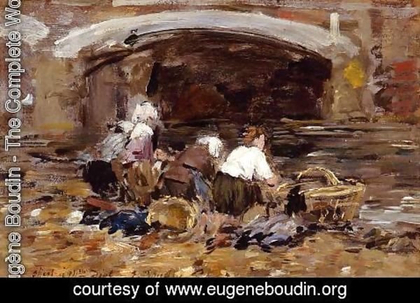 Eugène Boudin - Laundresses near a Bridge
