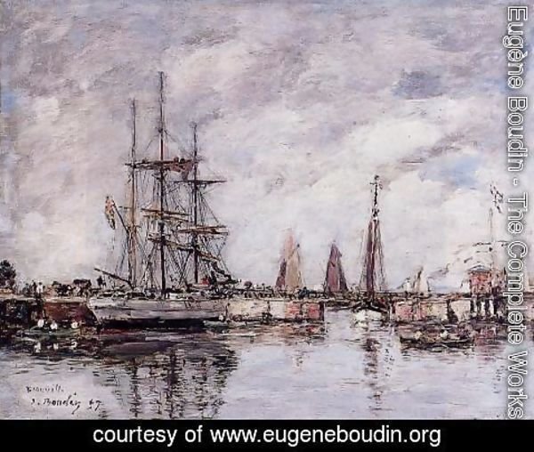 Eugène Boudin - Deauville, Norwegian Three-Master Leaving Port