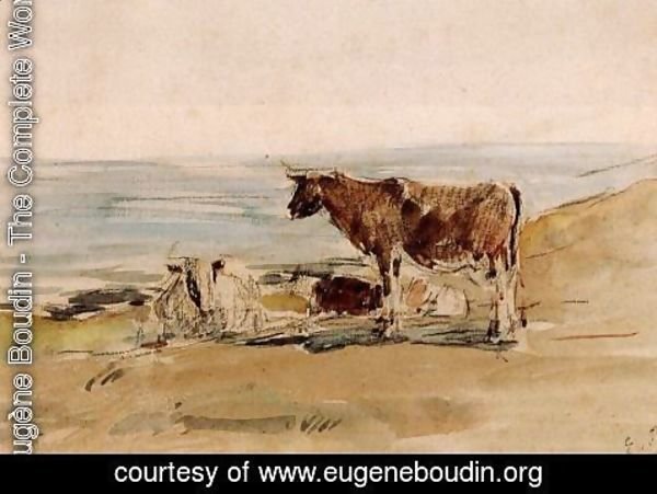 Eugène Boudin - Cows near the Shore