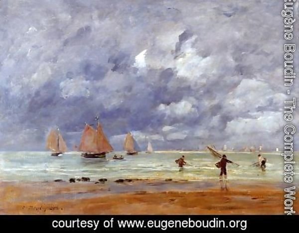 Eugène Boudin - Fishermen and Sailboats near Trouville
