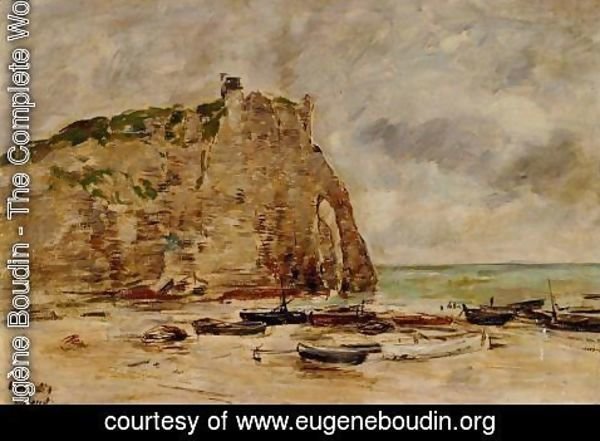 Eugène Boudin - Etretat, Beached Boats and the Cliff of Aval