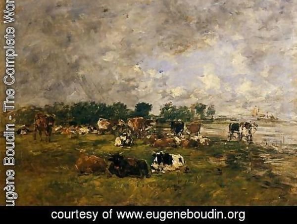 Eugène Boudin - Cows in the Fields