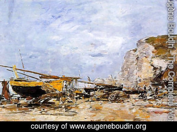 Eugène Boudin - Etretat, Boats Stranded on the Beach
