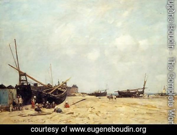 Eugène Boudin - Fishing Boats Aground and at Sea