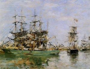Eugène Boudin - A Three Masted Ship in Port