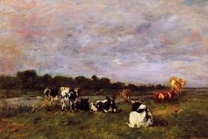 Eugène Boudin - A Pasture on the Banks of the Touques