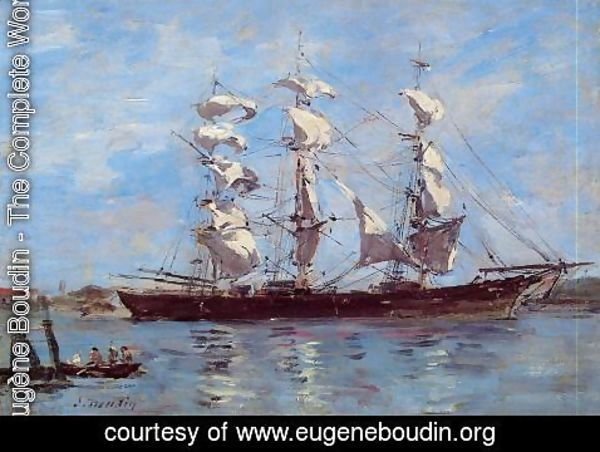 Eugène Boudin - Honfleur, Three Master in Port