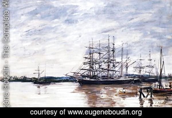 Eugène Boudin - Three Masted Ship in Port, Bordeaux