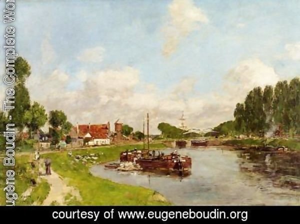 Eugène Boudin - Saint-Velery-sur-Somme, Barges on the Canal