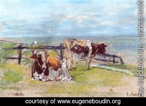 Eugène Boudin - Cows on a Cliff at Villerville