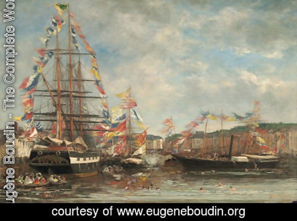 Eugène Boudin - Festival in the Harbor of Honfleur