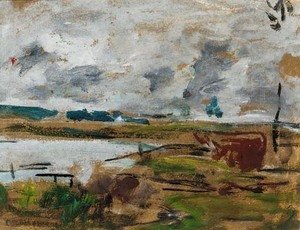 Eugène Boudin - Etude de paturage au bord de la riviere