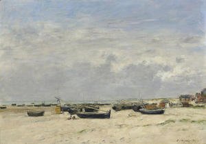 Eugène Boudin - Berck, barques echouees sur la plage