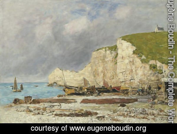 Eugène Boudin - Etretat Barques echouees et falaise d'amont