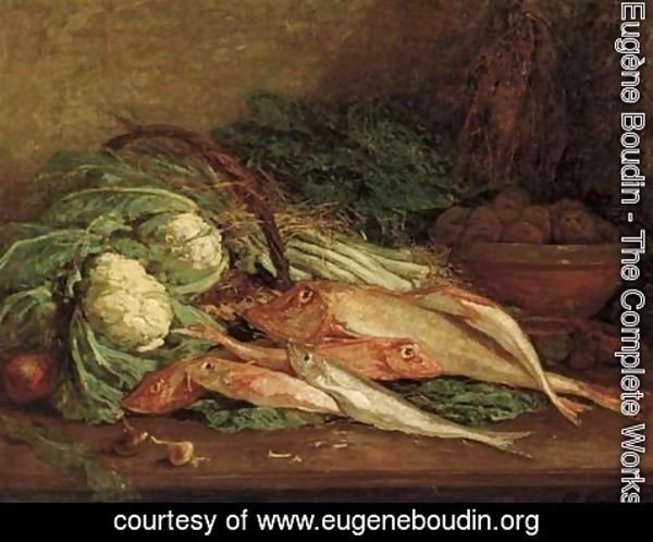 Eugène Boudin - Nature morte aux legumes et aux poissons