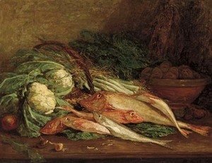 Eugène Boudin - Nature morte aux legumes et aux poissons