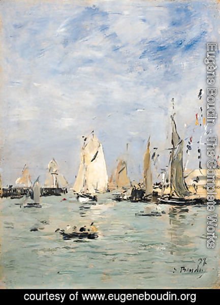 Eugène Boudin - Trouville, Les jetes mare haute (Trouville, The Pier at Hightide)