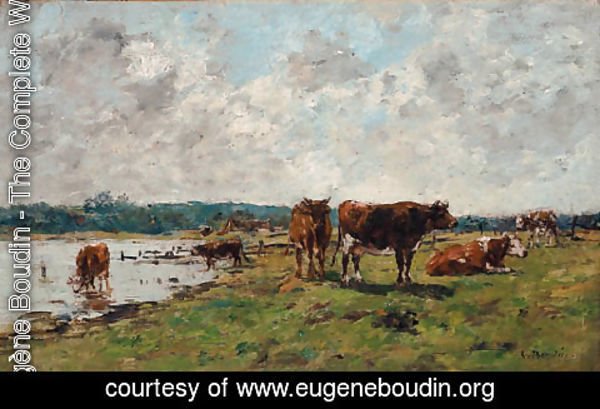 Eugène Boudin - Vaches au bord de la Touques