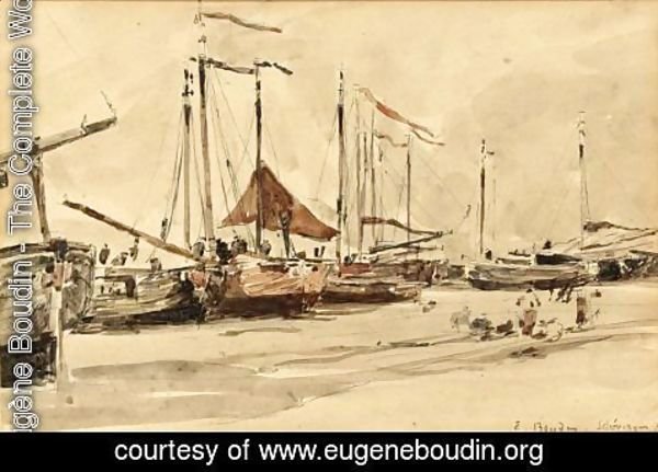 Eugène Boudin - Fishing Boats On The Beach At Scheveningen