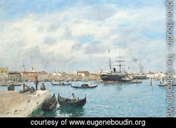 Eugène Boudin - Venise. Le Grand Canal. Vapeur Et Gondoles