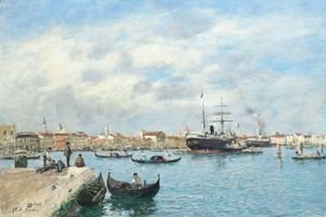 Eugène Boudin - Venise. Le Grand Canal. Vapeur Et Gondoles