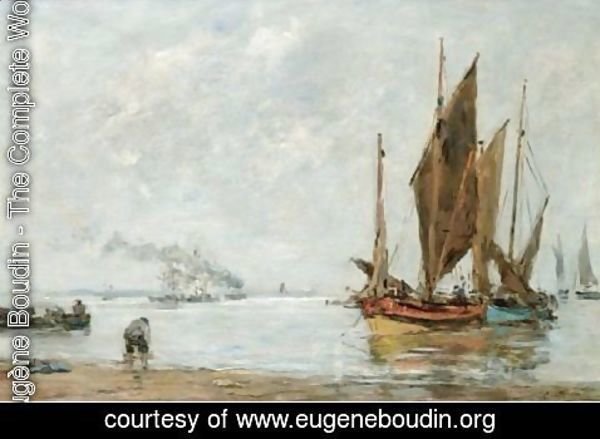 Eugène Boudin - Bateaux A L'Ancre Le Long Du Rivage