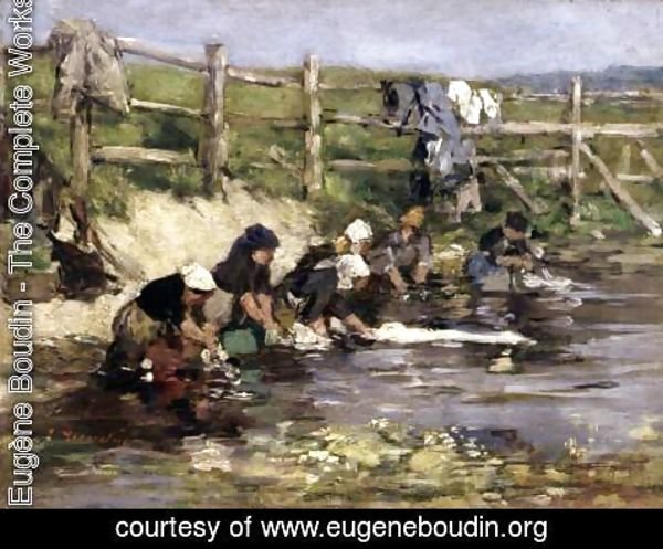 Eugène Boudin - Laundresses by a Stream