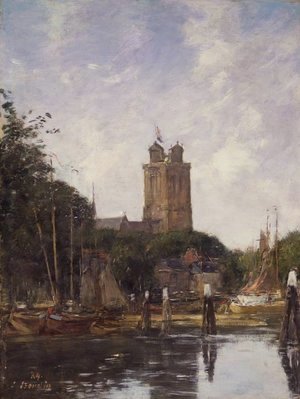 Eugène Boudin - Dordrecht, The Great Church from the Canal
